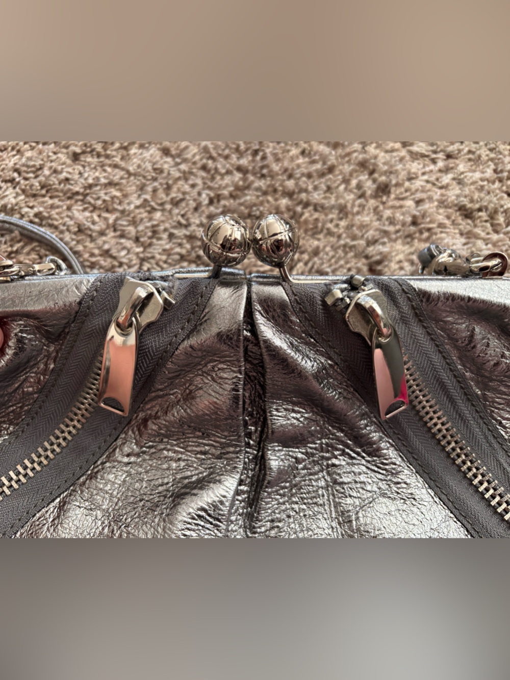 Y2K Metallic Gunmetal Frame Clutch Purse Futuristic Indie Glam Shoulder Bag - Picture 7 of 7